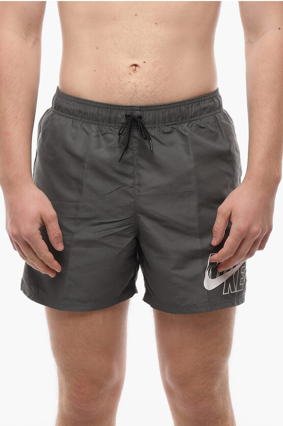 Nike Swim Solid Color Swim Shorts With Printed Logo In Gray
