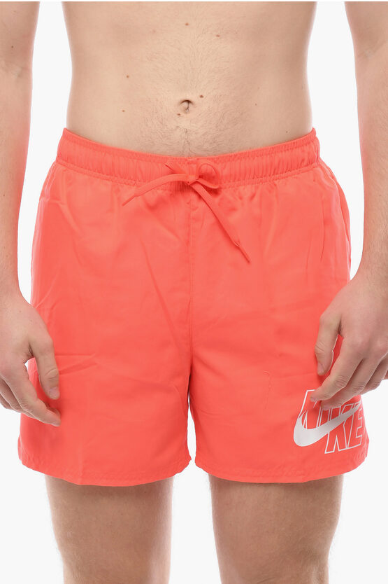 Nike Swim Solid Color Swim Shorts With Printed Logo In Orange