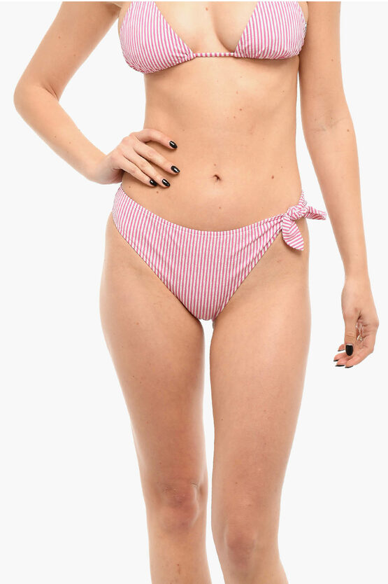 Moschino Swim Striped Bikini Briefs With Logo In Pink