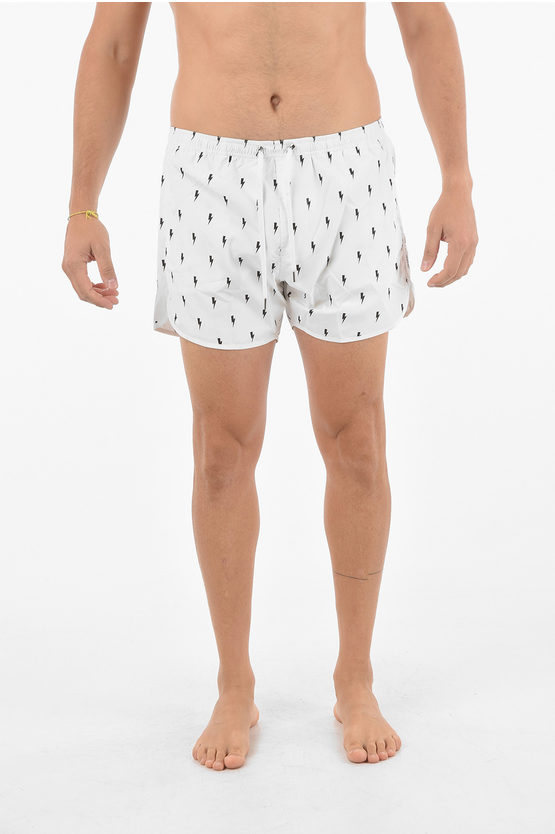 Neil Barrett Swimwear All Over Printed Short Swimsuit In White