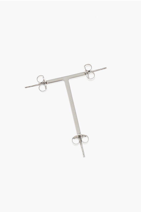 D'heygere T-shaped Silver Single Earrings In Metallic