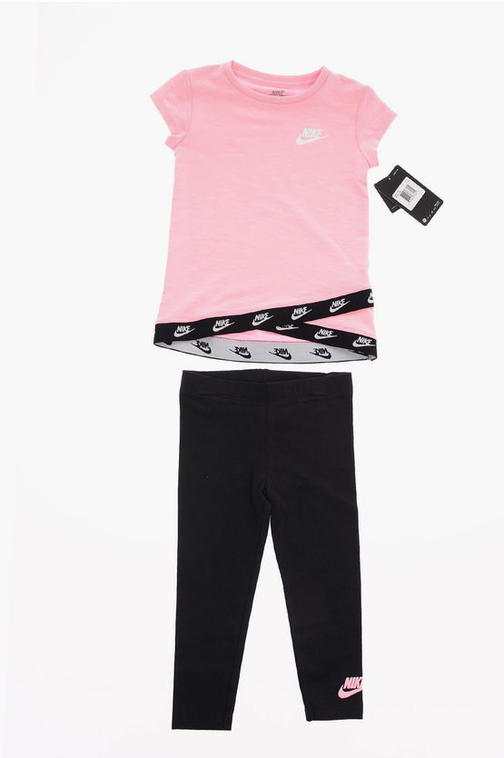 Nike Kids' T-shirt And Drawstring Leggings Trousers Set In Pink