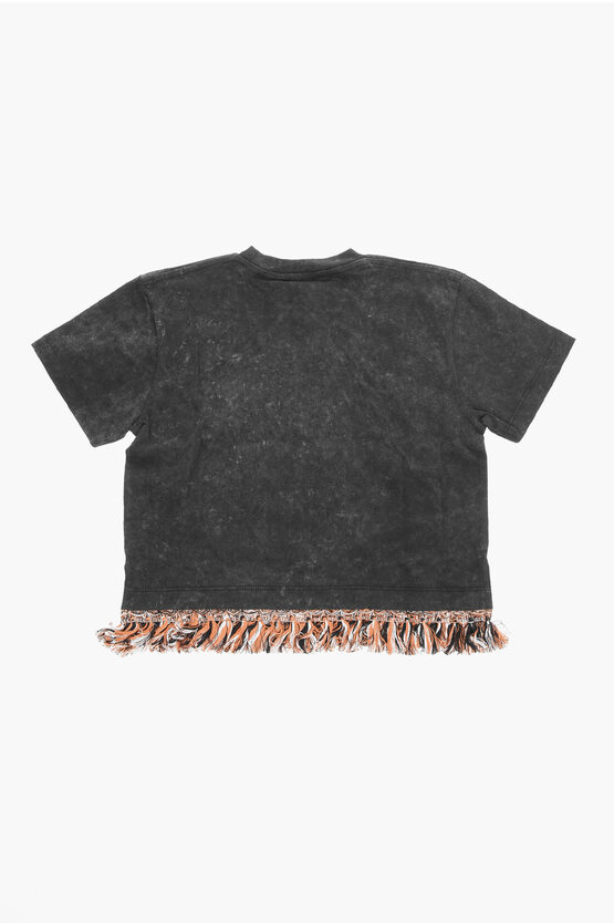 T-shirt Girocollo Effetto Acid Wash con Frange