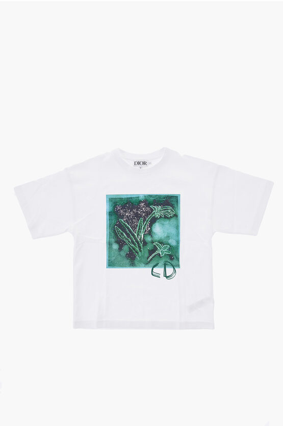 T-shirt Girocollo in Cotone con Stampa Frontale