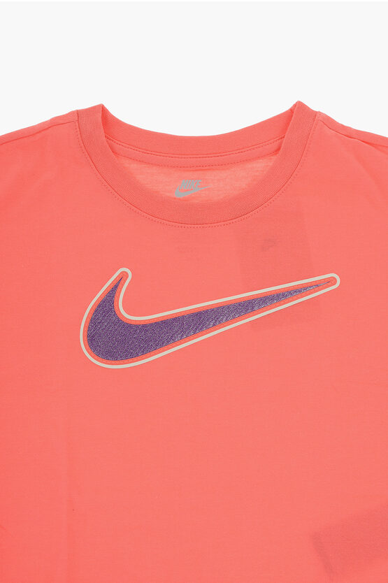 T-Shirt Girocollo in Tinta Unita con Logo Lurex