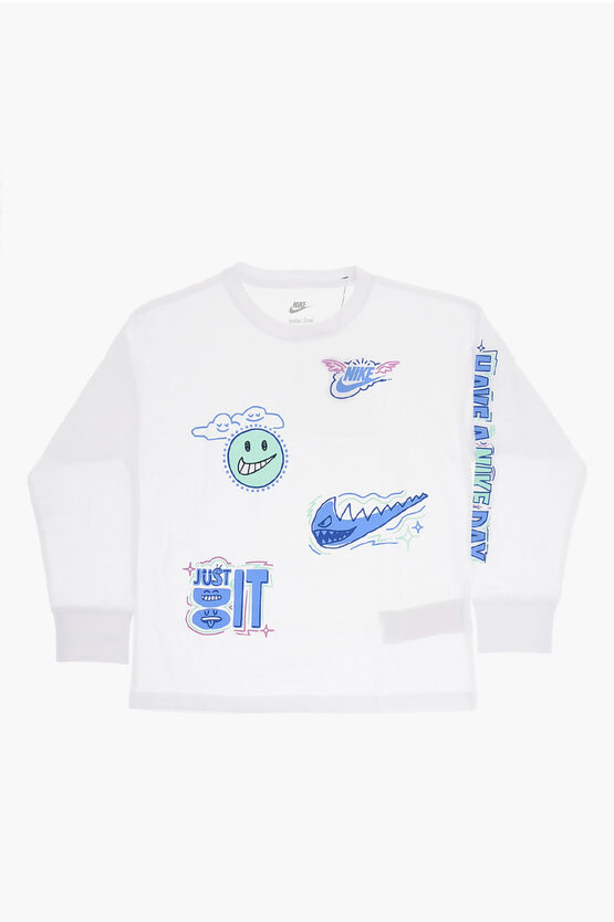 T-Shirt Girocollo Stampata a Manica Lunga