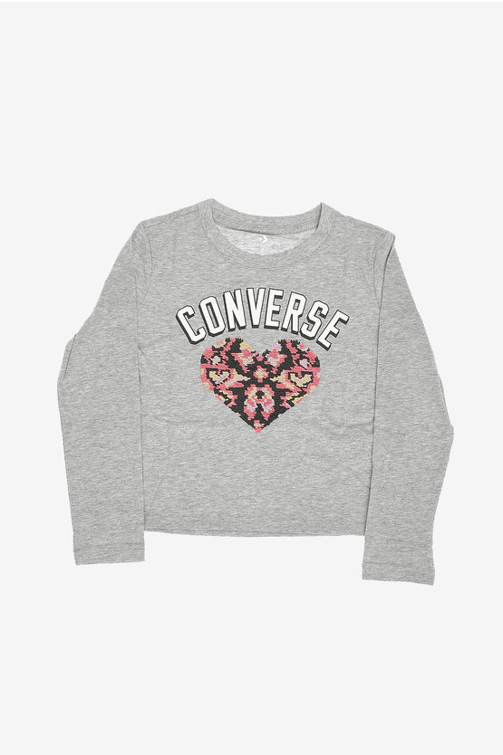 Converse Kids' T-shirt With Sequins Embroidered In Grey