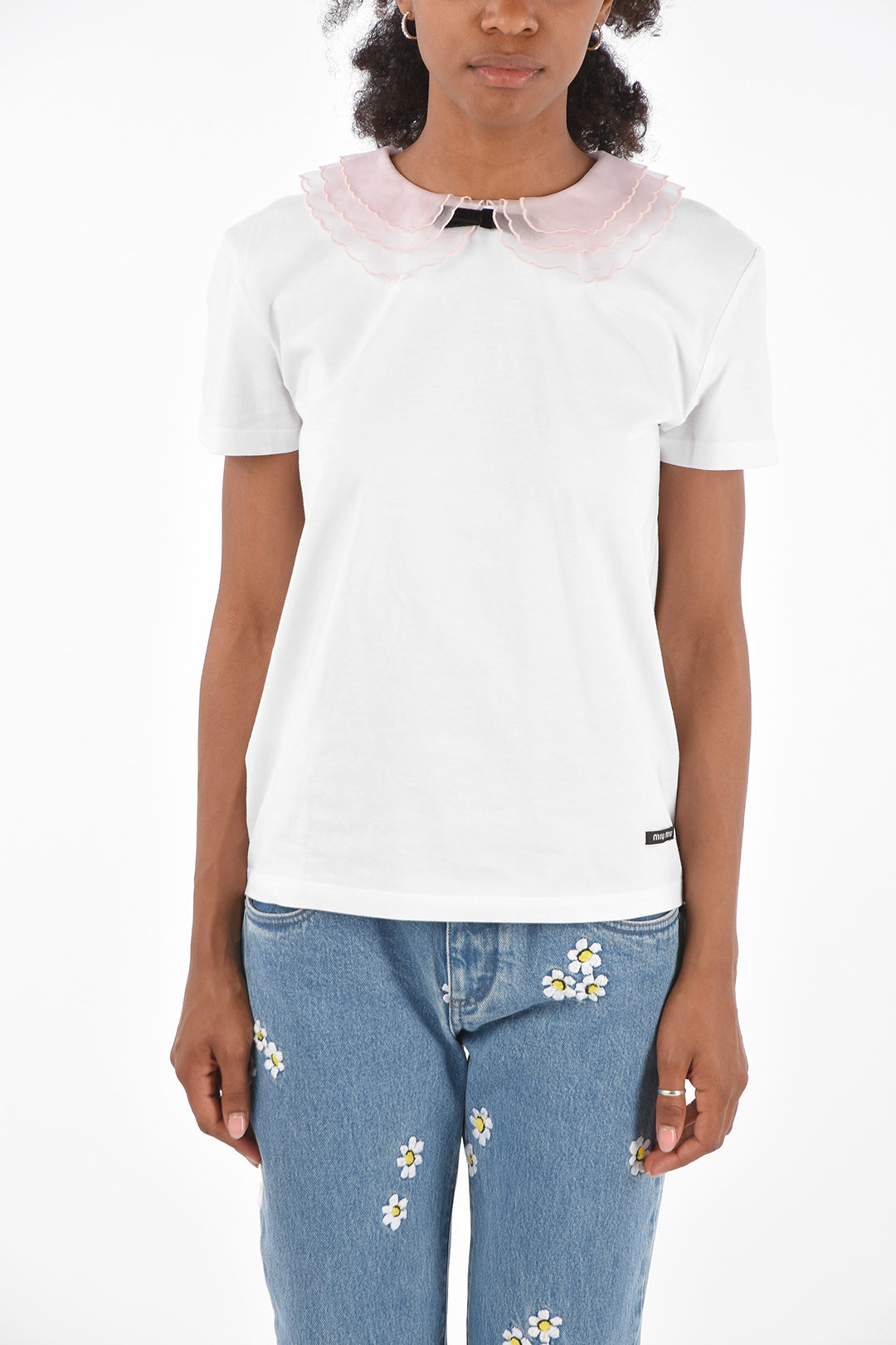 Miu Miu T-shirt with silk collar women - Glamood Outlet