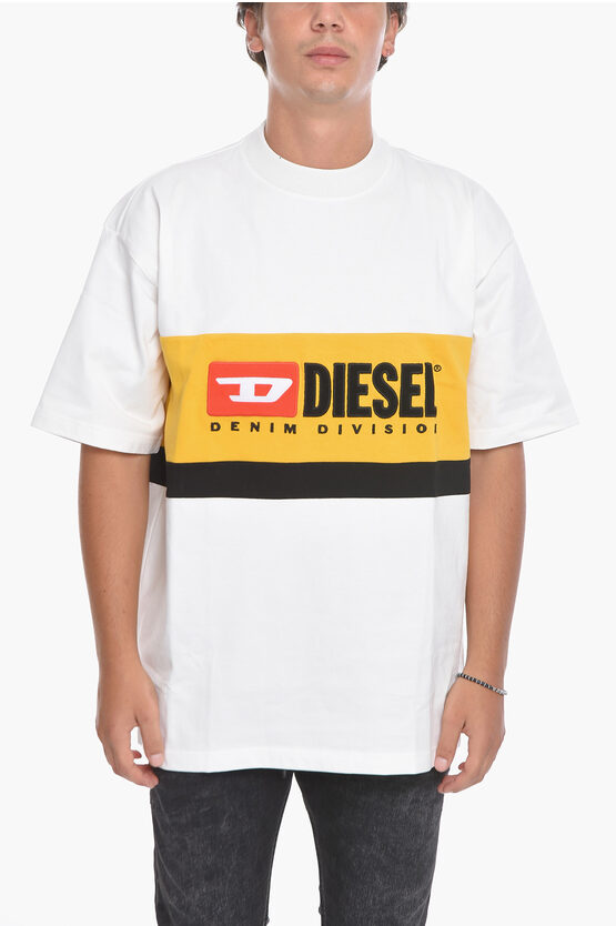 Diesel T-streap-division T-shirt With Embroidered Logo In White