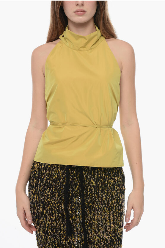 Co.go Taffetà Halter Top With Lace-up Detail In Yellow