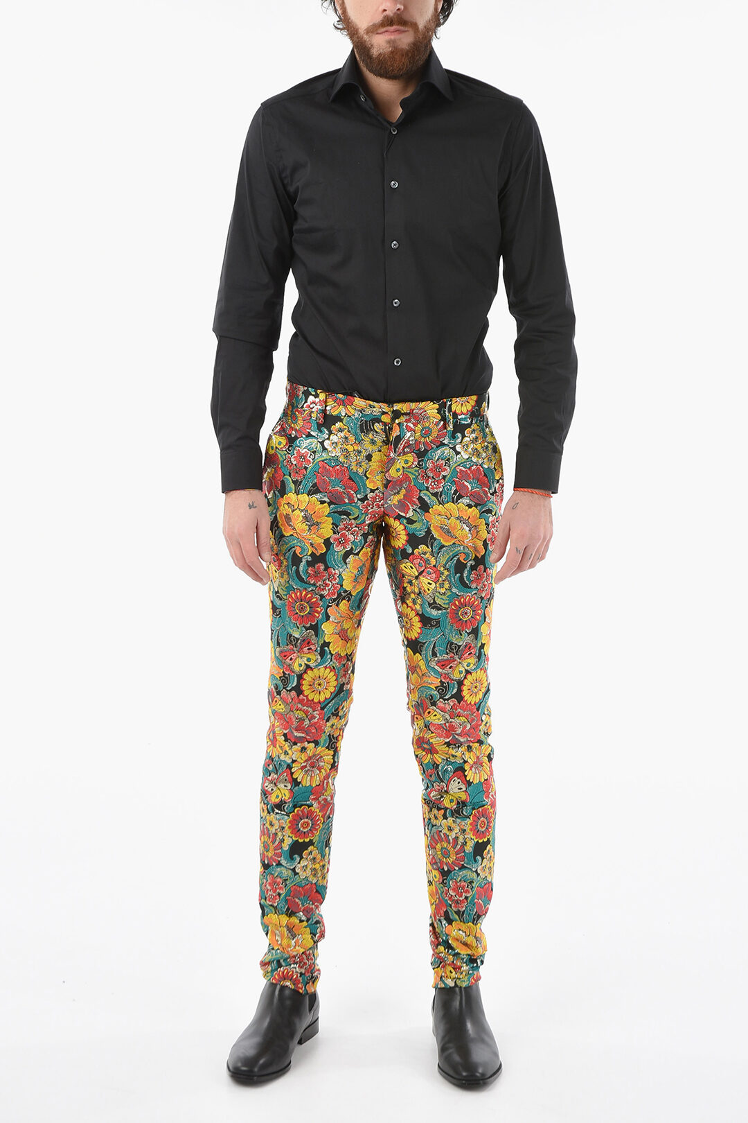 Dolce & Gabbana Tailored Jacquard-lurex Pants with Floral