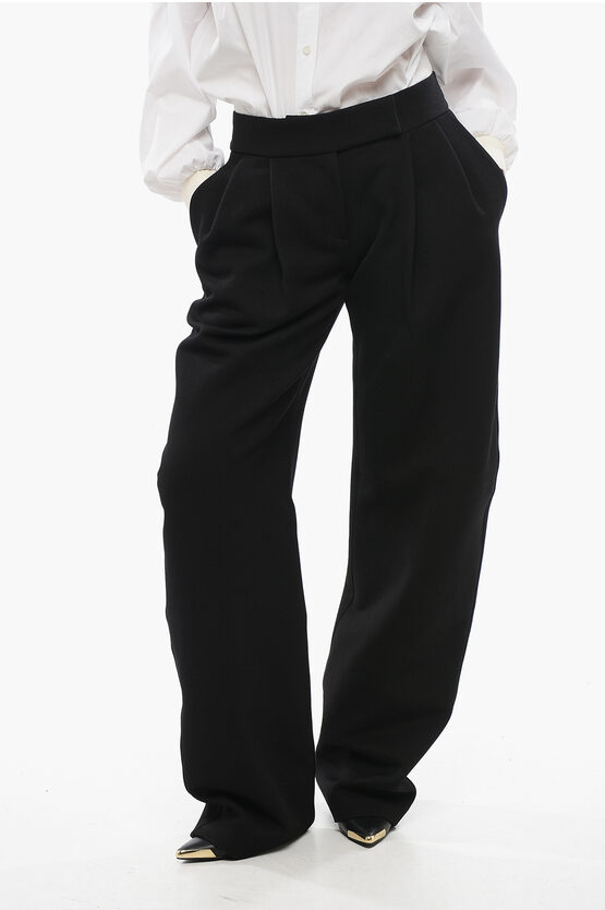 Attico Black High Waisted Pants With Embroidered Logo And Wide Banana Legs For Women