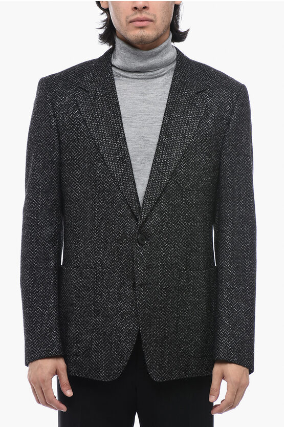 Shop Dolce & Gabbana Tailored Wool Herringbone Patterned Blazer With Notch Lapel