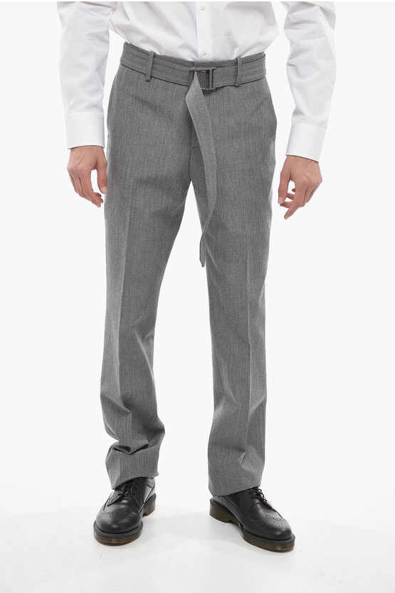 Shop Off-white Tailoring Belted Virgin Wool Pants With Safety Buckle