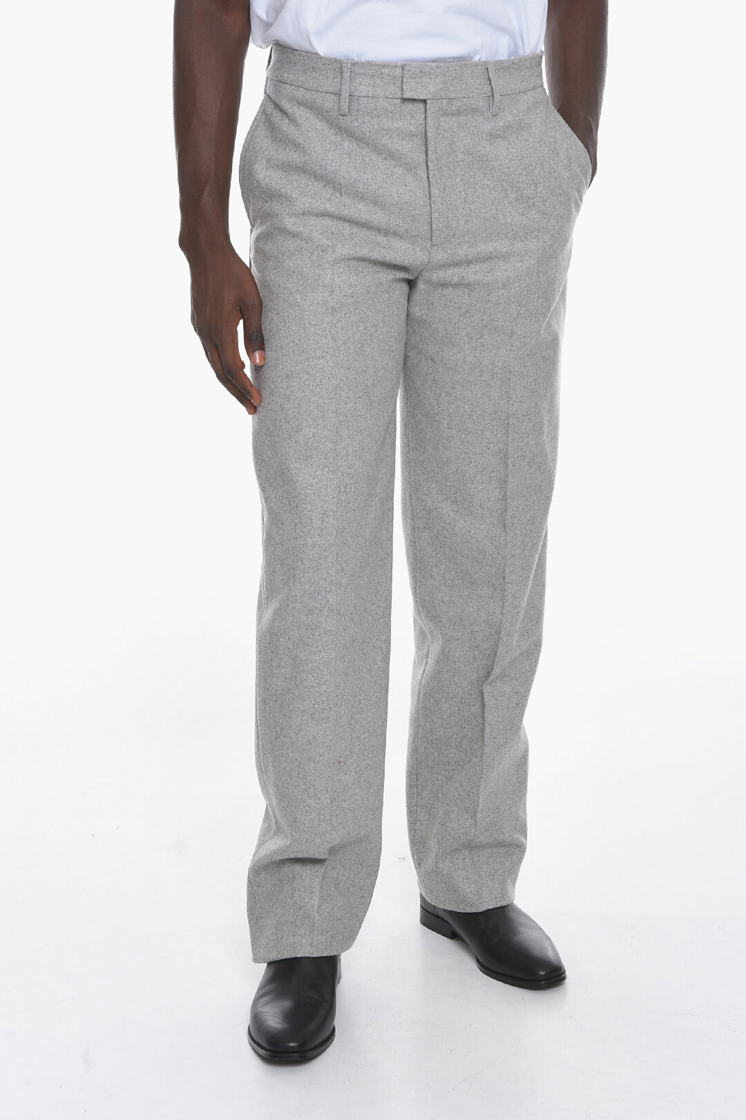 Off-White TAILORING Straight Fit Wool Blend Pants with Belt Loops