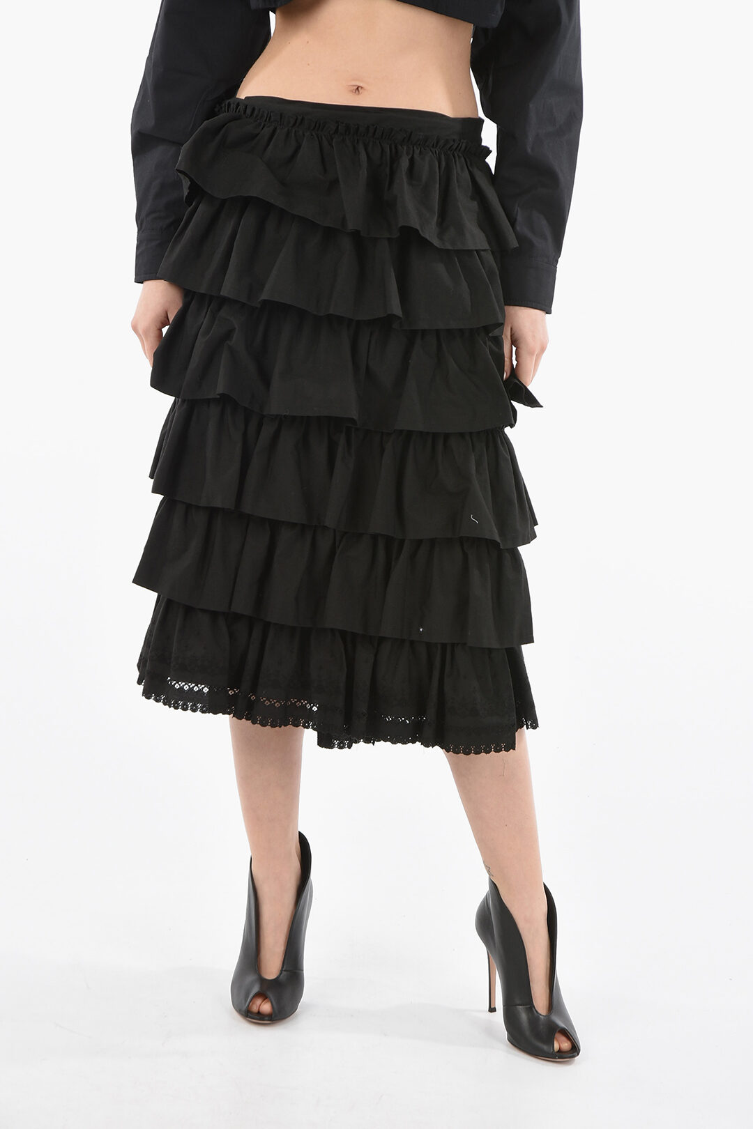 Comme Des Garçons TAO Ruffled Midi Wrap Skirt with Wide Vent
