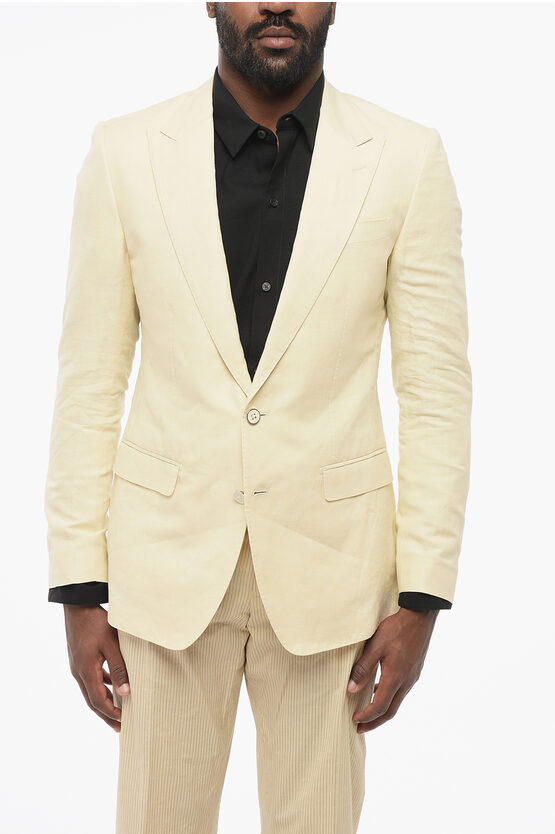 Dolce & Gabbana Taormina Unlined Linen Blend Blazer With Peak Lapel