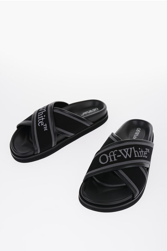 Shop Off-white Tape Design Cloud Criss Cross Sliders