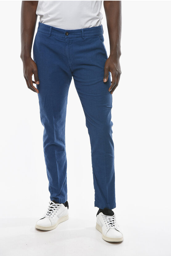 Cruna Tapered Fit Cotton And Linen Marais Pants In Blue