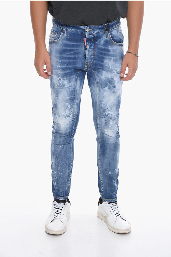 Dsquared2 Tapered Fit Distressed Effect Tidy Biker Jeans In Blue