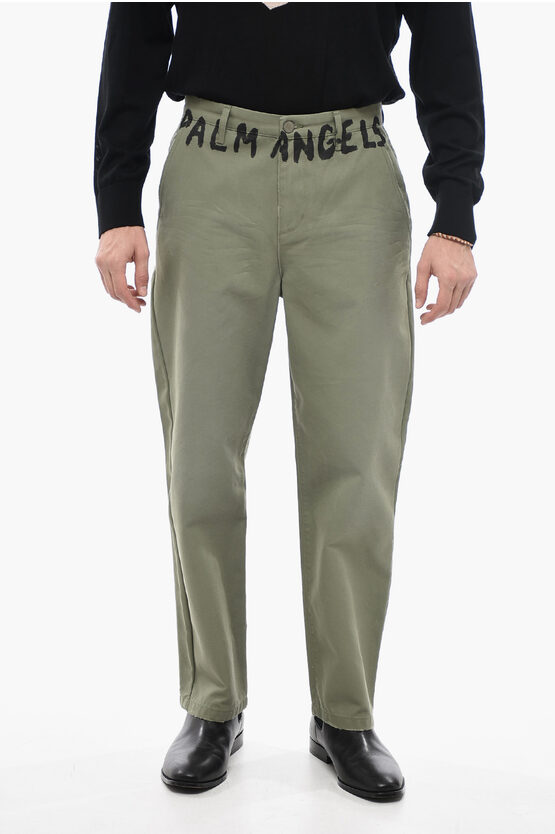 Palm Angels Tapered Fit Trousers With Distressed Effect In Green