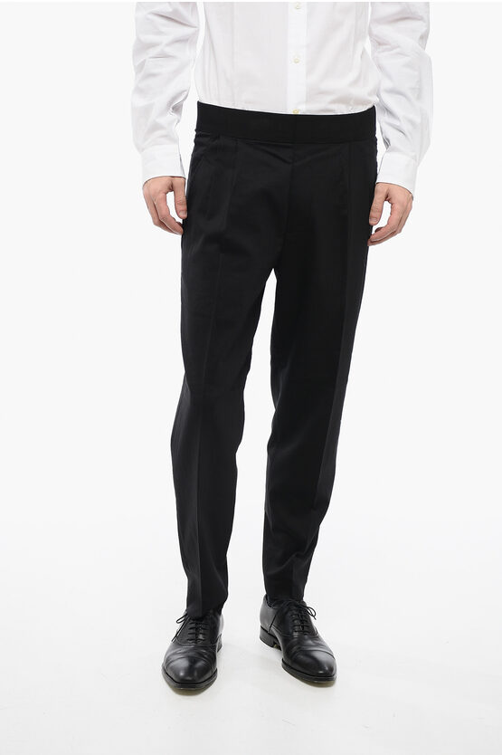 Neil Barrett Tapered Fit Virgin Wool Blend Pants With Double Pleat