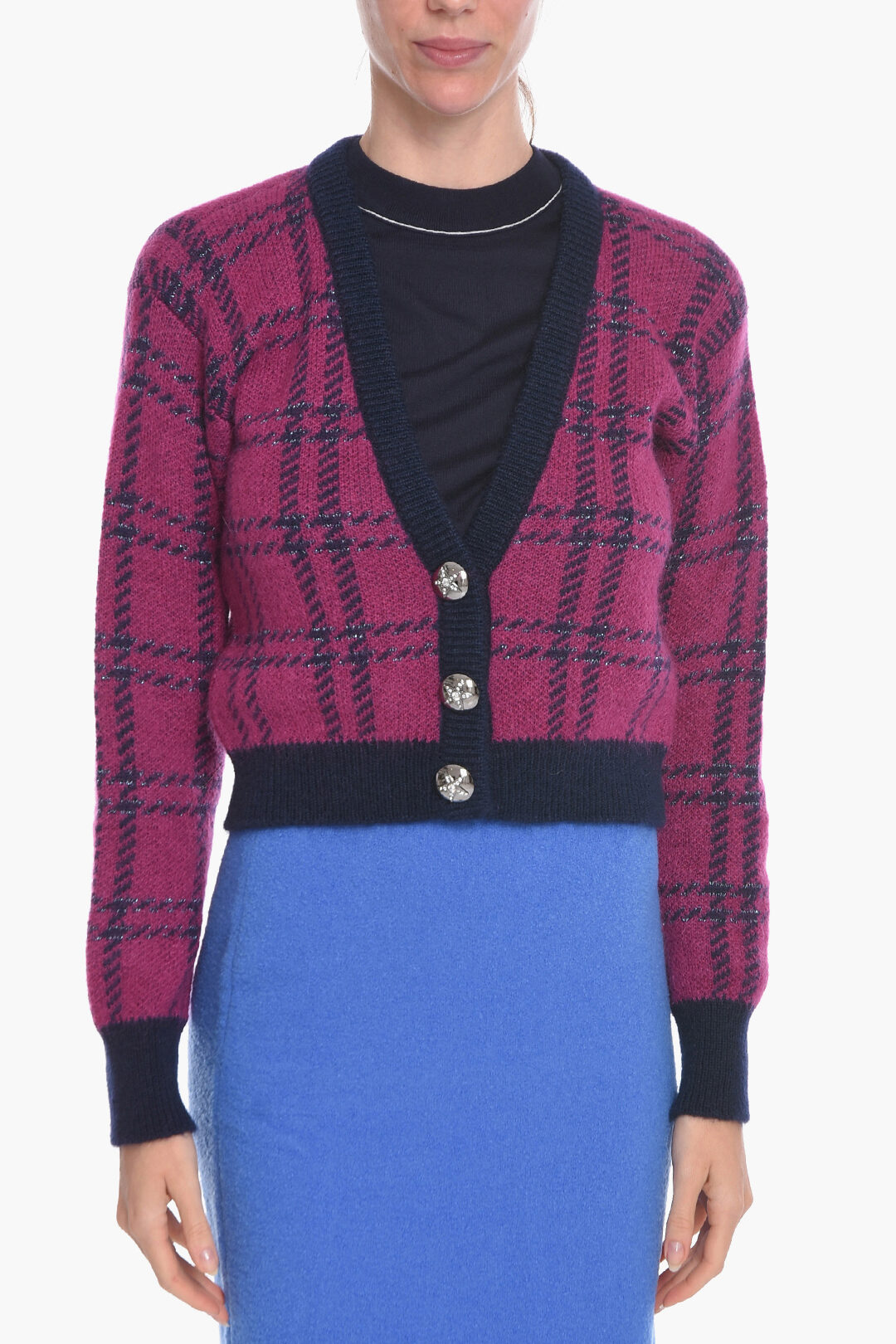 Tartan Cardigan with Lurex Details