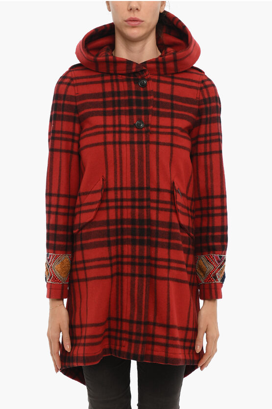 Woolrich Tartan Checked Hunting Eskimo Coat With Beaded On The Sleeve In Red