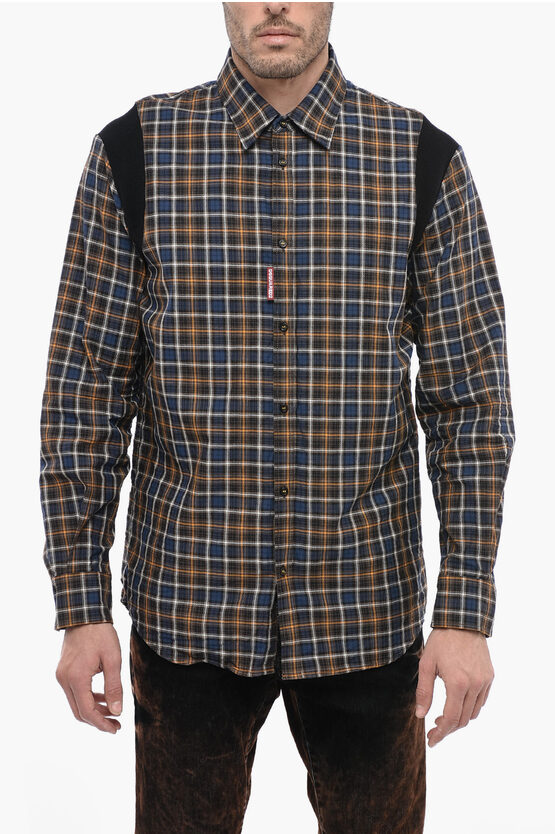 Dsquared2 Tartan Cotton Shld Shirt With Knitted Inserts In Multi