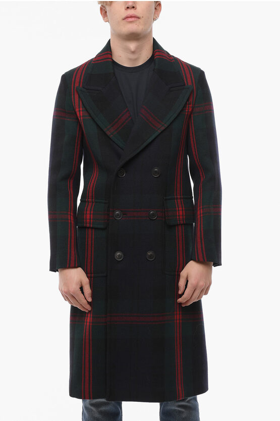 Burberry Tartan Motif Double breasted Wool Coat men Glamood Outlet