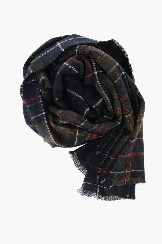 Shop Barbour Tartan Motif Montieth Scarf With Fringes