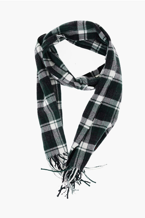 Destin Tartan Motif Wool And Cashmere Scarf With Fringes In Black