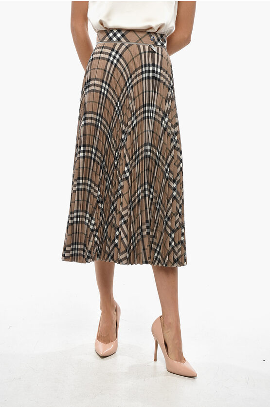 Burberry Women Linden Check Wool Blend Pleated Skirt In Multi