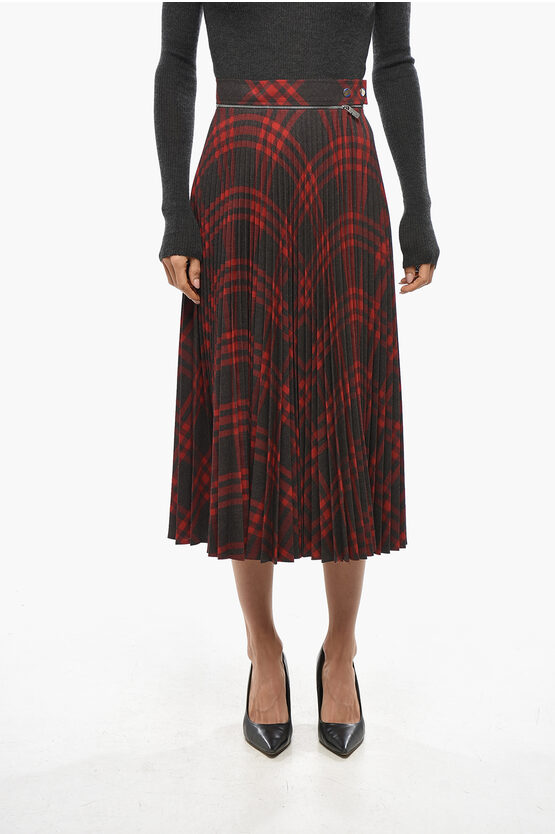 Burberry Tartan Patterned Accordion Midi Skirt