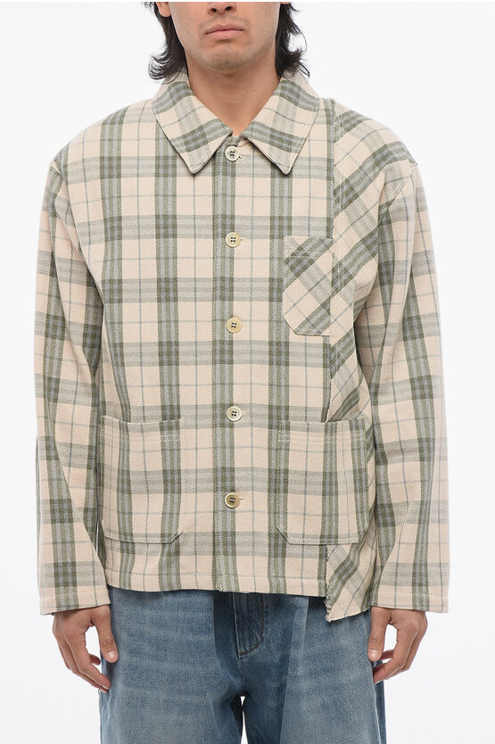 Golden Goose Ecru/green Checked Shirt Jacket In Cotton