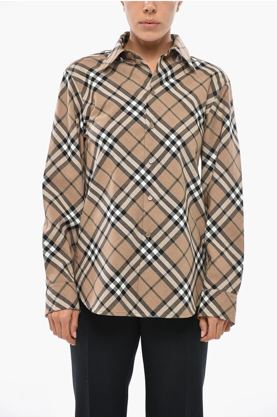 Burberry Tartan Patterned Flannel Shirt In Multi
