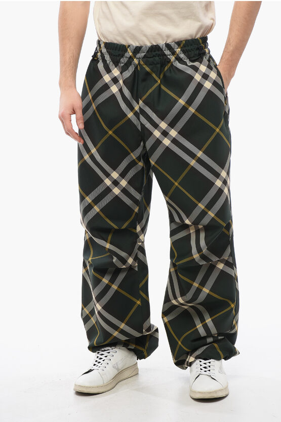 Burberry Tartan Patterned Nylon Sweatpants With Drawstringed Ankle