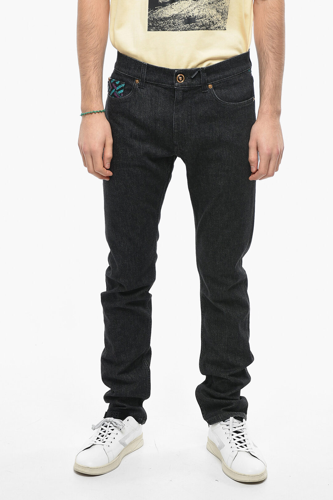 Versace Taylor-fitting Stretchy Denim Jeans with GRECA Motif 17,5cm men ...