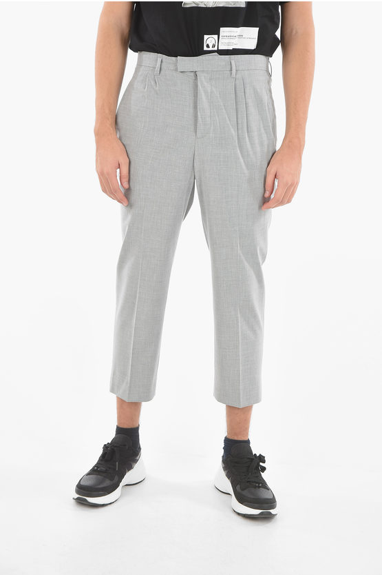 Neil Barrett Tech Cotton Double-pleated Pants With Low Rise In Gray