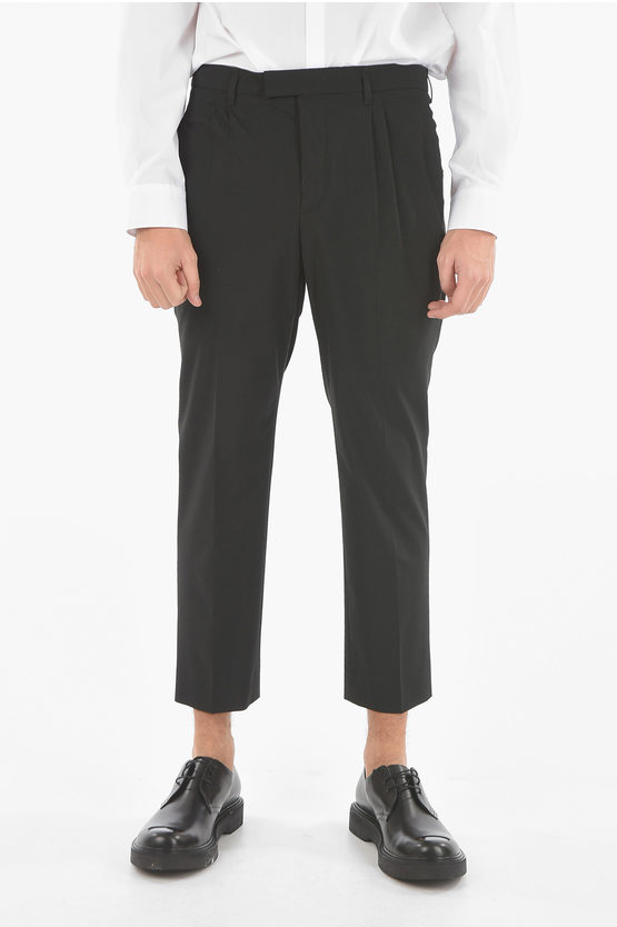 Neil Barrett Tech Cotton Low-rised Pants With Double-pleat In Black