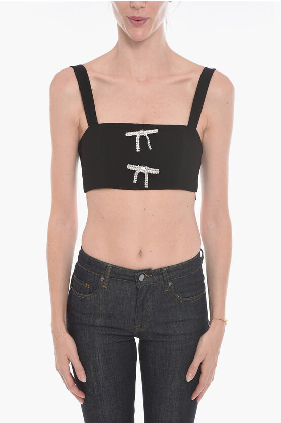 Self-portrait Tech-crepe Cropped Top With Bow Details In Multi