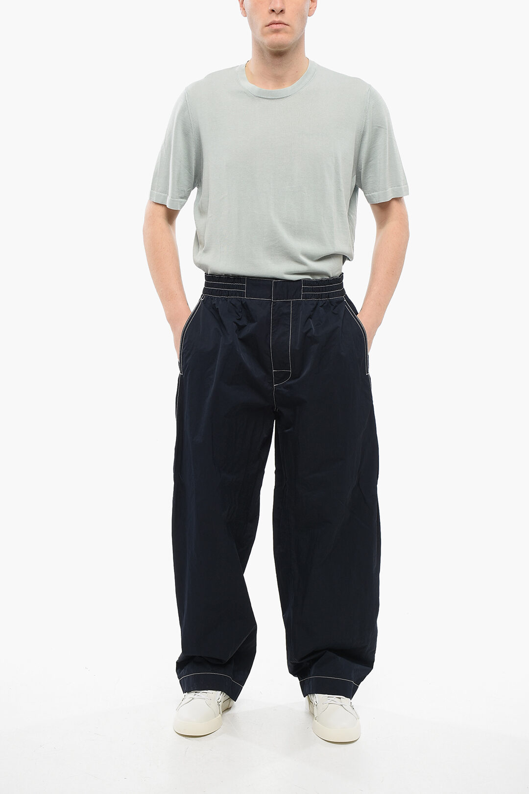 Technical faille straight pants in green - Bottega Veneta