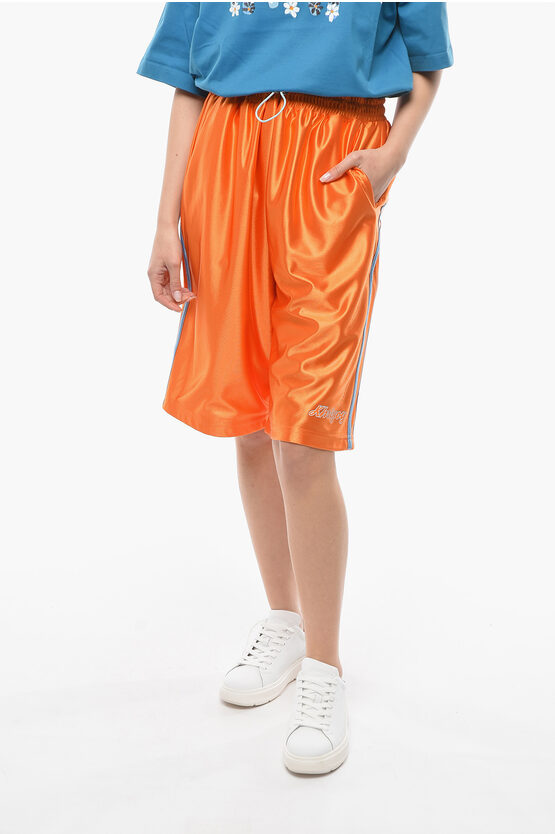 Khrisjoy Tech-satin Joggers Shorts With Contrasting Bands In Orange