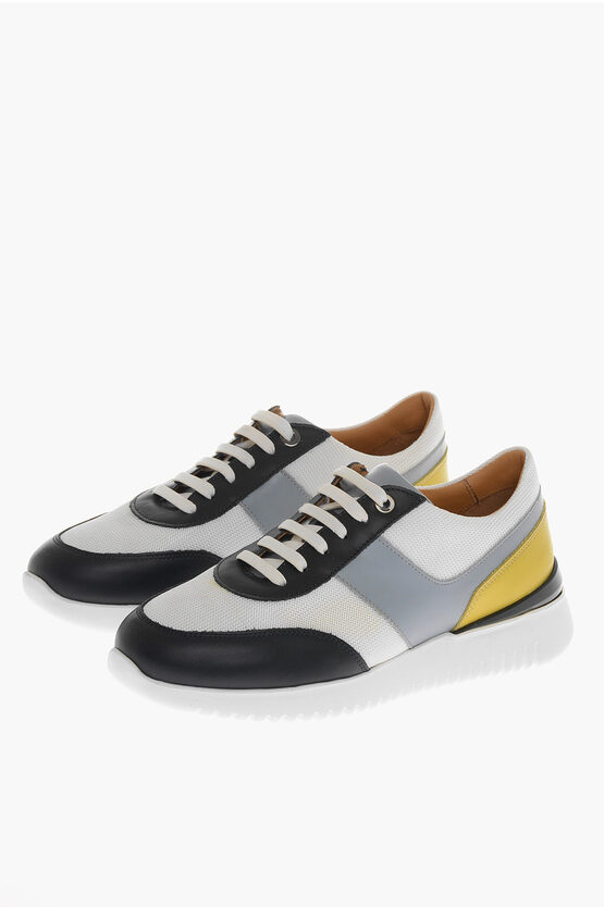 Shop Testoni Technical Fabric And Leather Burano Low Top Sneakers