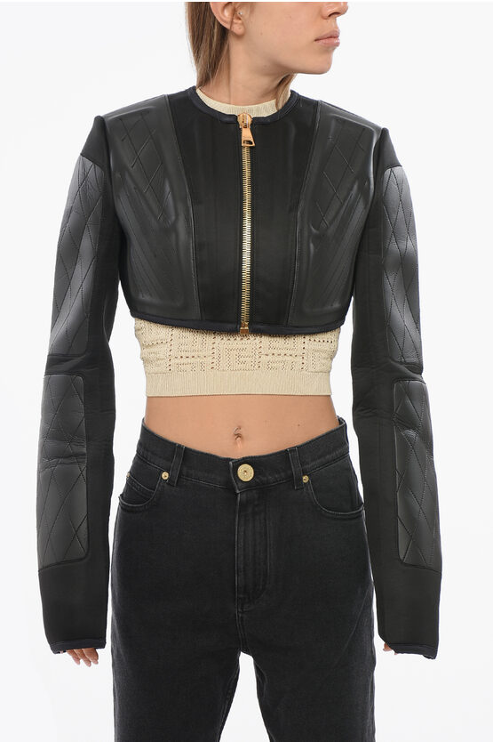 Balmain Technical Fabric Cropped Jacket With Golden Zip