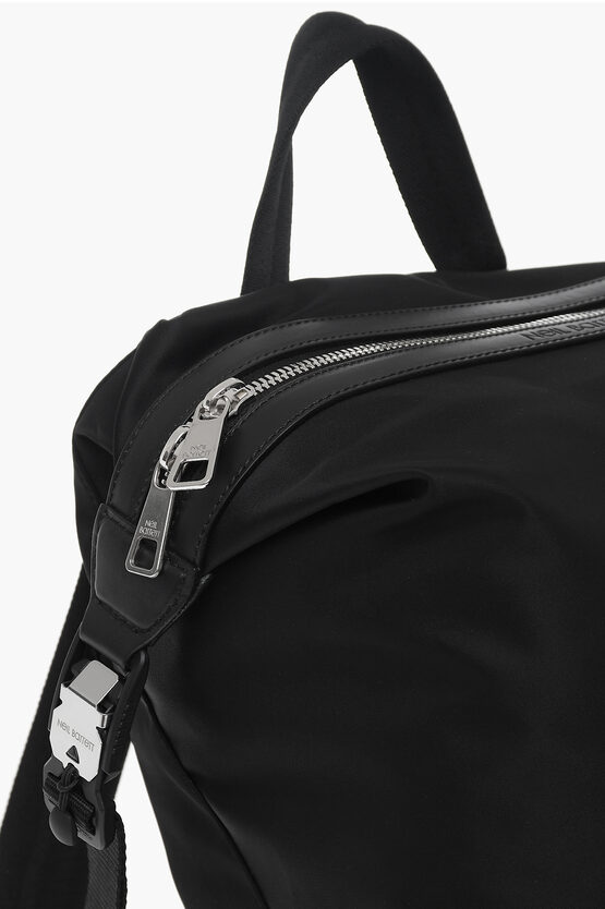 Neil Barrett Technical Fabric ENAMEL BADGE Backpack with Leather ...