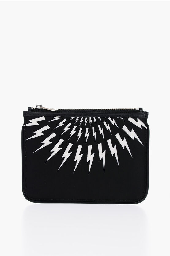 Shop Neil Barrett Technical Fabric Fair-isle Thunderbolt Pouch