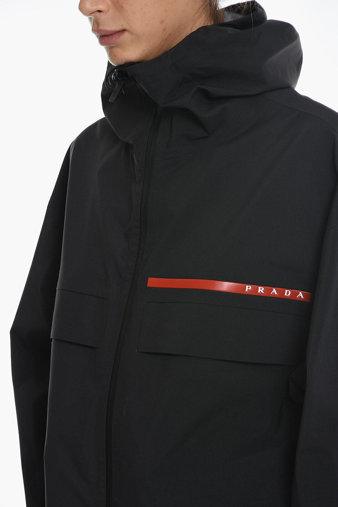 Prada Technical Fabric Long Windbreaker damen Glamood Outlet