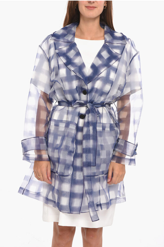 Altea Technical Organza Jeri Overcoat With Check Pattern In Brown