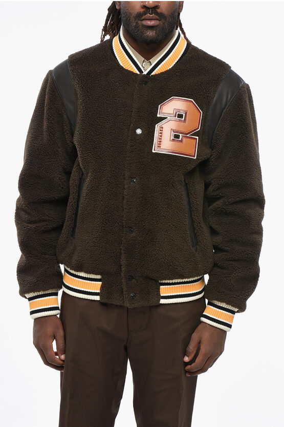 Dsquared2 Teddy Bomber Jacket With Leather Details In Brown